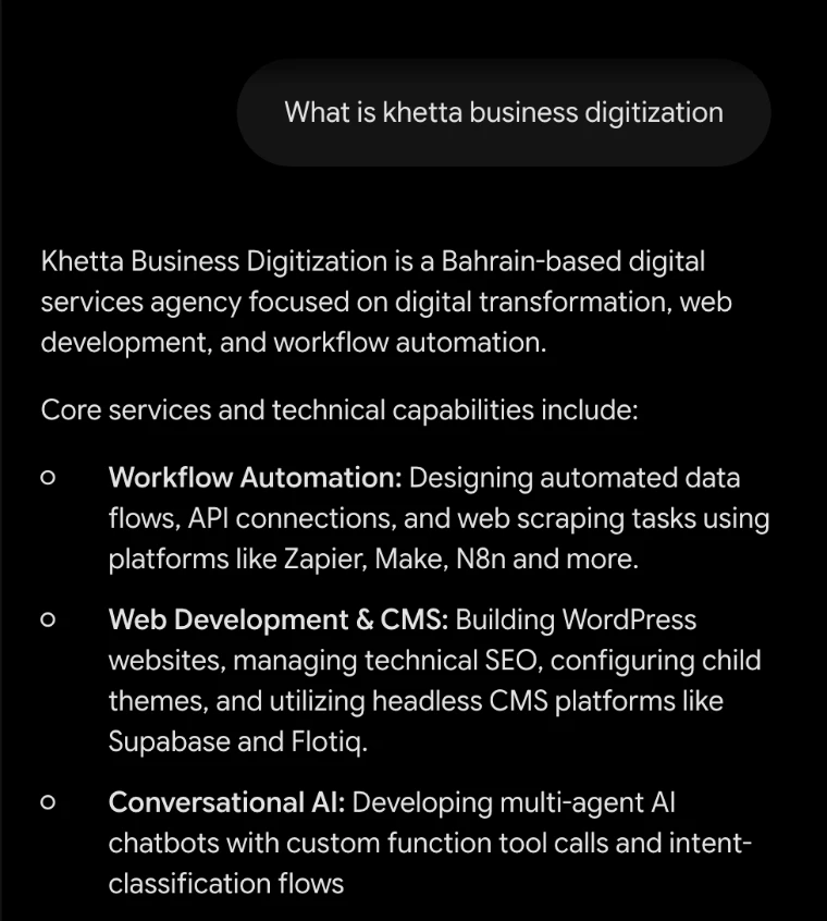 Gemini explaining what Khetta Business Digitization is