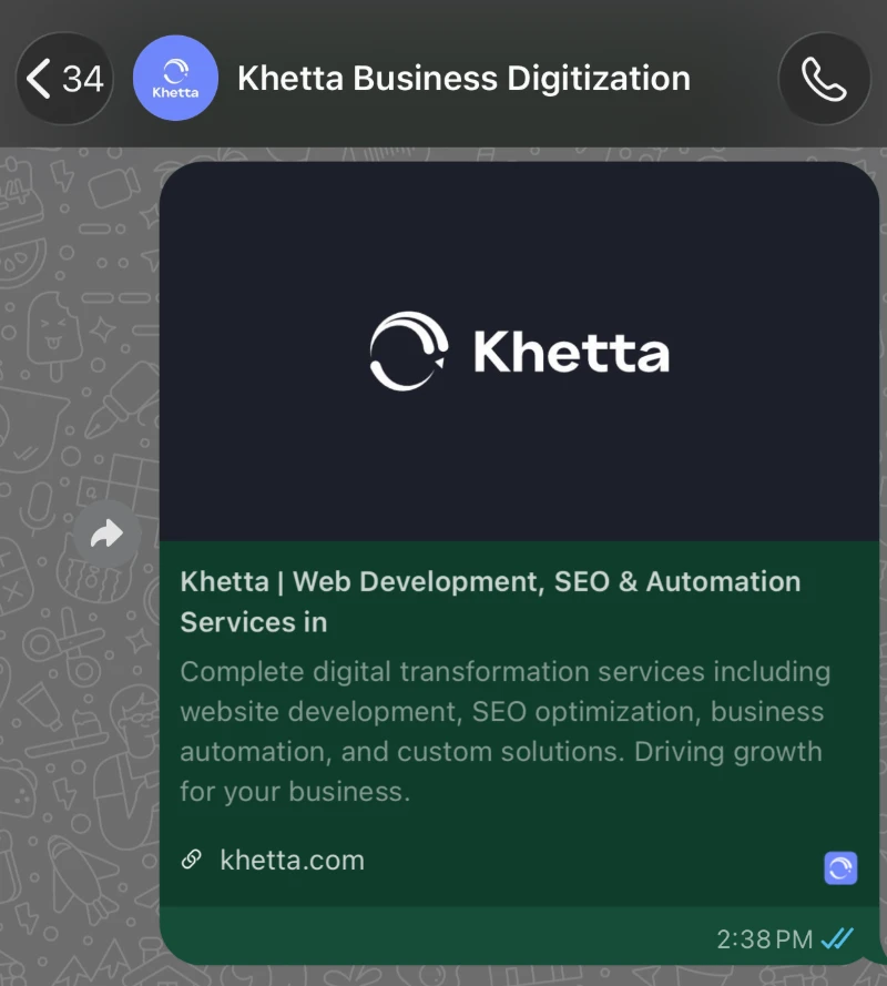 Khetta Business Digitization link shared on WhatsApp with a branded preview