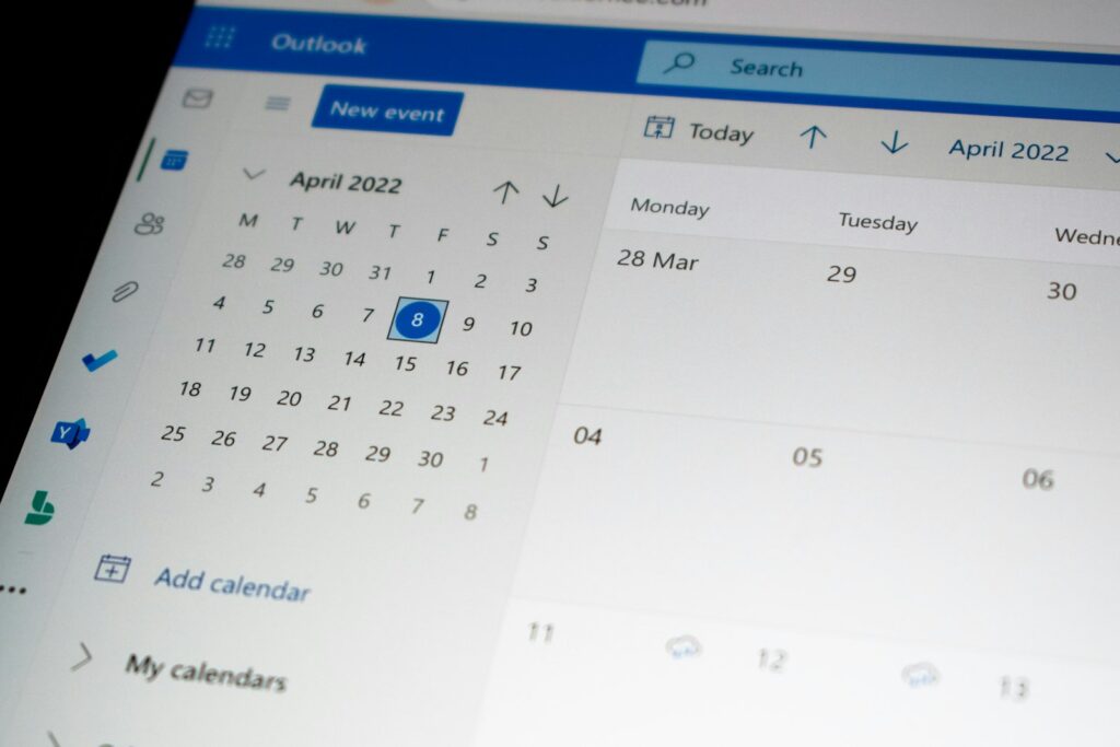 Online appointment booking system calendar on a computer screen